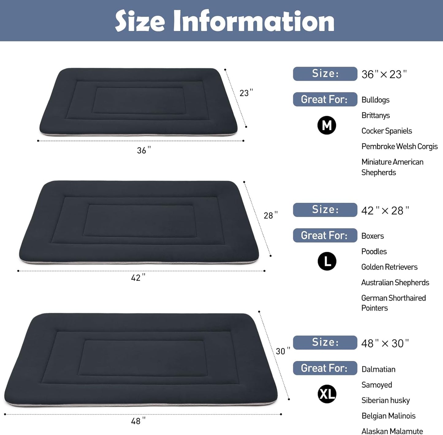 JoicyCo Soft Dog Bed Crate Pad Mat, 48 in Non-Slip Bottom Washable for Extra Large Dogs, Pet Mattress Kennel Pad, Dark Gray