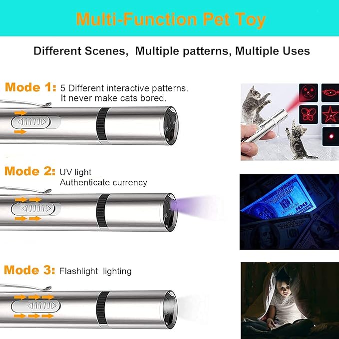 IVVTRYI Laser Pointer Cat Toys for Indoor, Rechargeable, 7 Adjustable Wand Red - Image 3