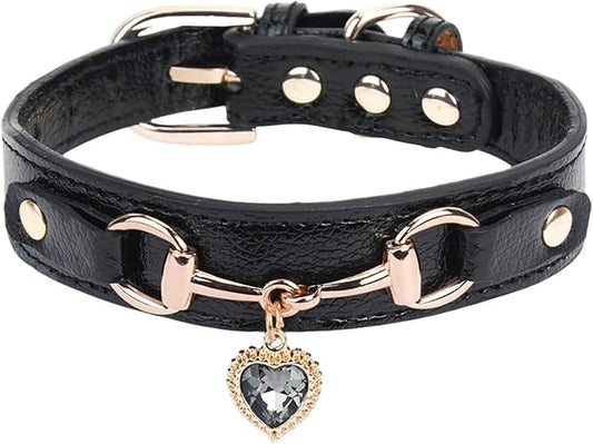 THAIN Fashion Dog Collar with Bling Diamonds & Heart Charm – 5 Holes Adjustable by THAIN