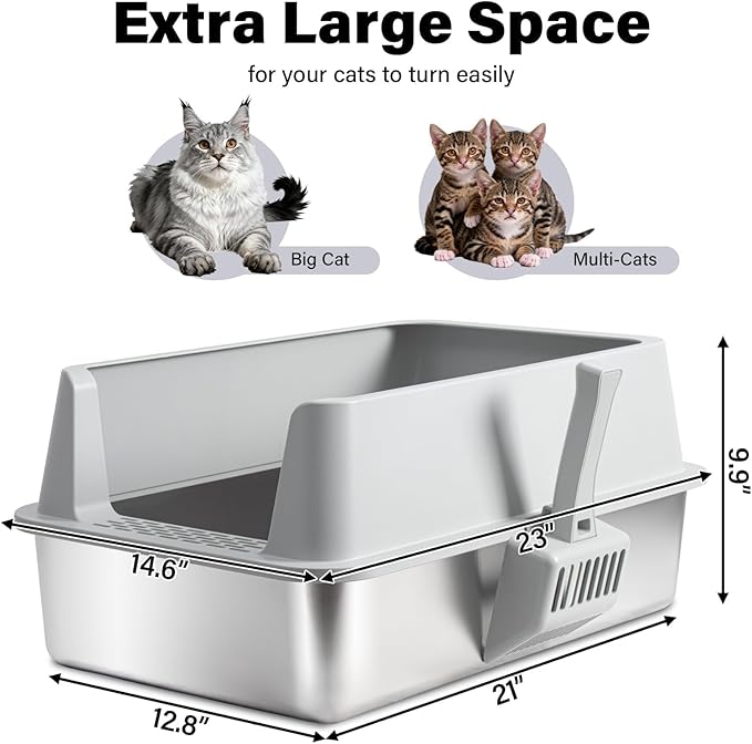 Stainless Steel Litter Box, XL Metal Cat Litter Box - Image 2