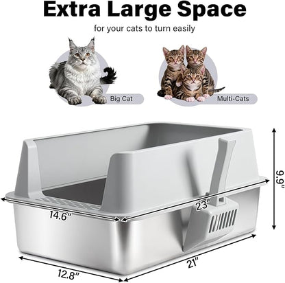 Stainless Steel Litter Box, XL Metal Cat Litter Box - Image 2