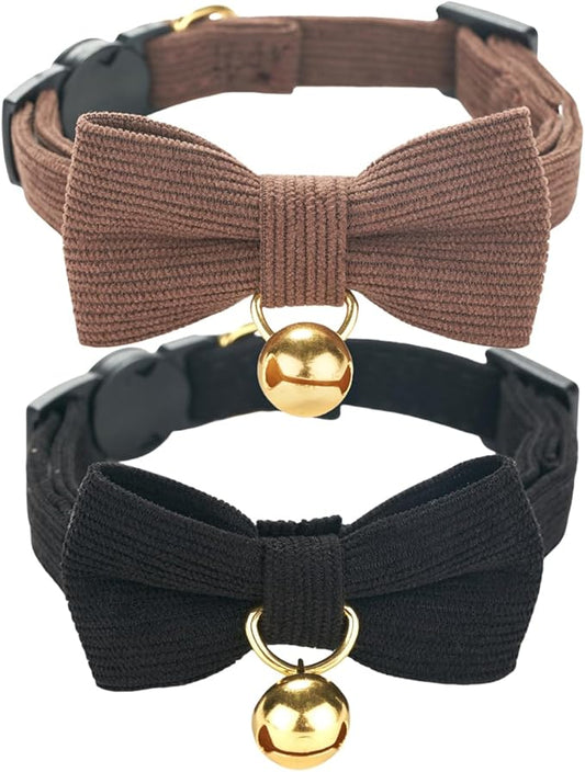 Soft Corduroy Cat Collar, Plaid Pattern, by Petiry