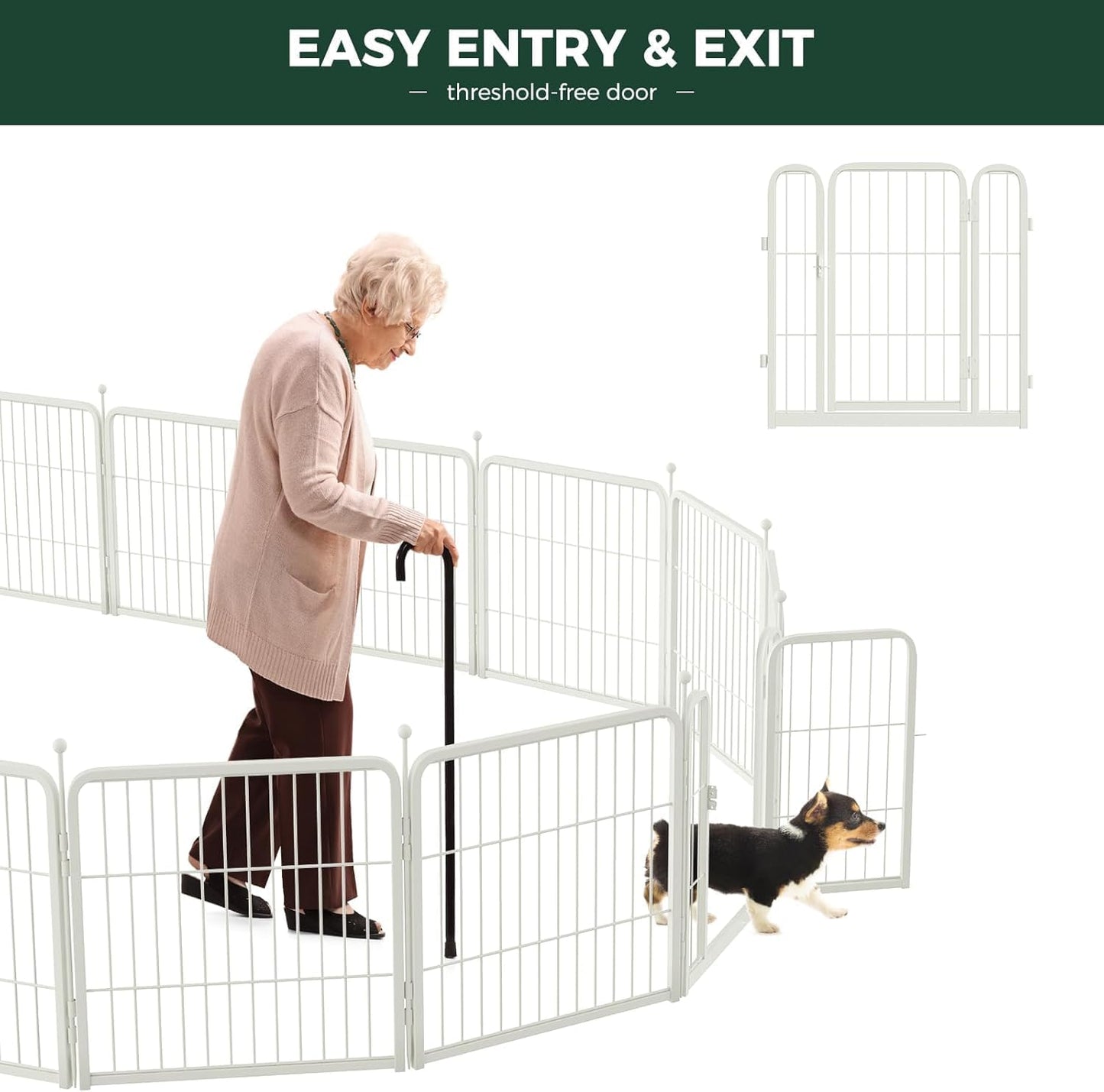 FXW Rollick Unleashed Dog Playpen for Indoor, Yard, RV Camping, 45 inch 32 Panels for Large Dogs, White│Patented