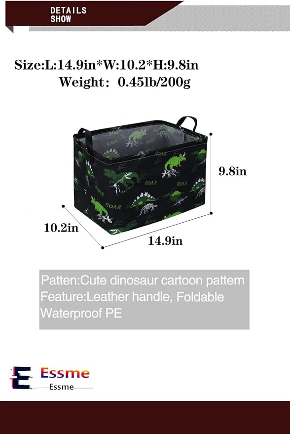 Essme Rectangular Dinosaur Basket, Dinosaur Bins - Image 4