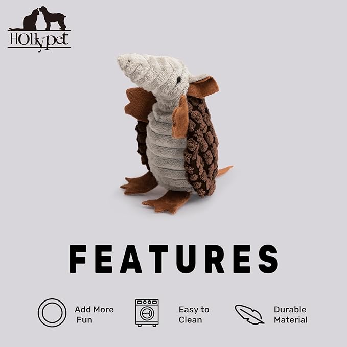 Hollypet Plush Dog Squeaky Toy Stuffed Armadillo Animal Pet Puppy Chew Toys - Image 6