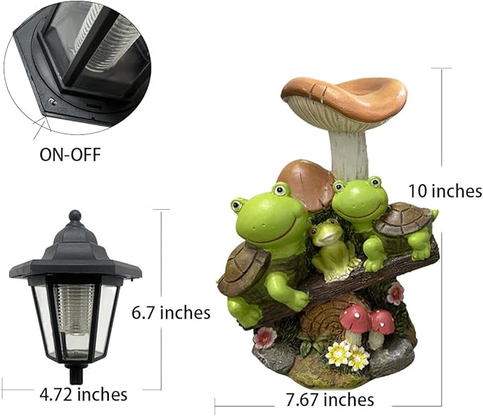 Outdoor Solar Powered Turtle Statue, Turtle and Mushroom-Shaped Sculpture - Image 3