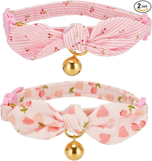 Cotton Bowtie Cat Collar with Bell 2 Pack Adjustable Breakaway Kitten Collars by YUDOTE