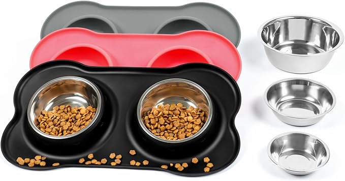 Conlun Dog Bowls with Silicone Feeding Mat, No Spill Food Water Dish Set by Conlun