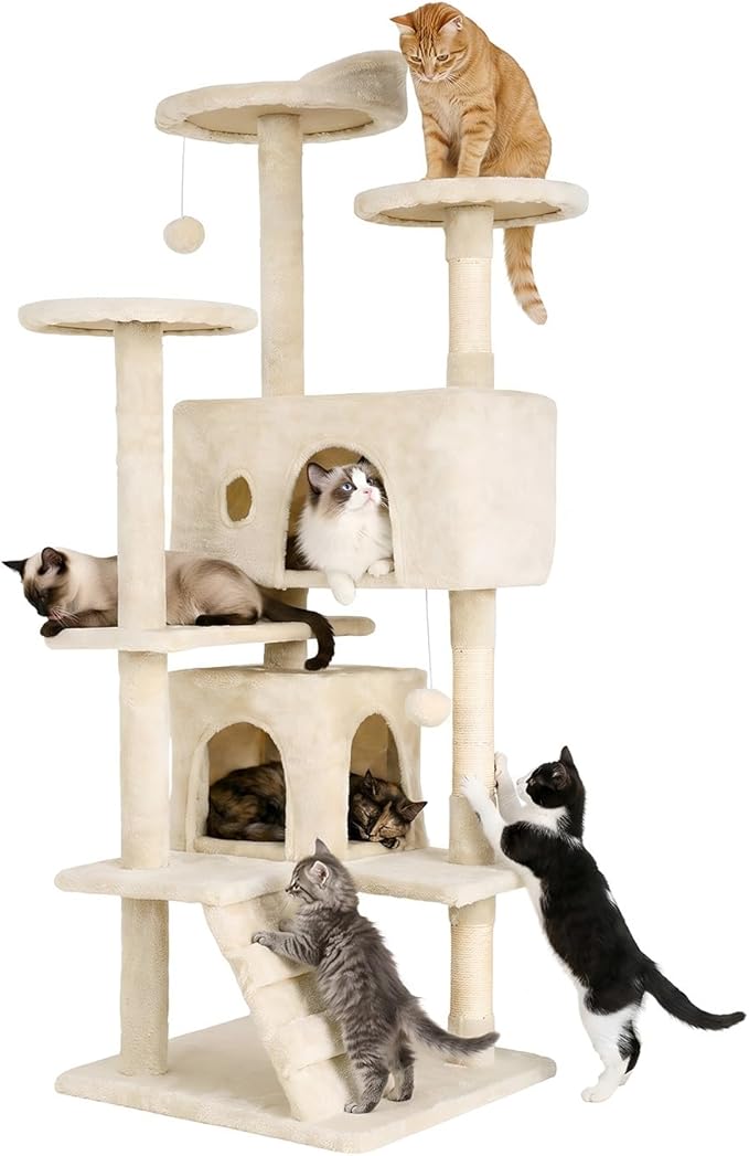 FDW | 54" Cat Tree Tower | Beige | Multi-Level Indoor Activity Center by FDW