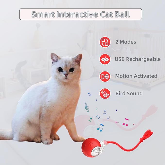 Interactive Cat Toy Ball with Red Tassel Tail, 3 Speed Modes Motion Activated - Image 5