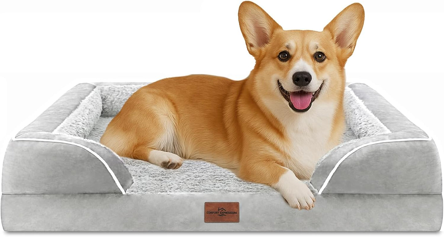 Comfort Expression Medium Dog Beds Waterproof Orthopedic Foam Dog Sofa Beds for Medium Large Dogs Comfy Pet Bed with Washable Removable Cover & Non-Slip Bottom(Medium,Grey White)