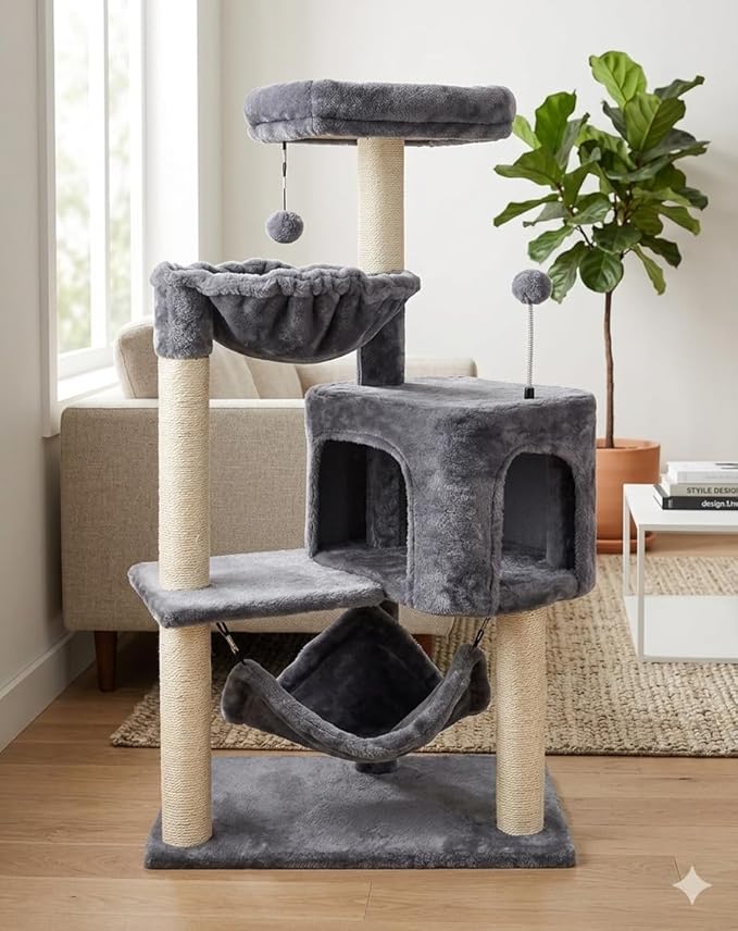 YUNIQUE Cat Tree with Cat Condo and Big Hammock - Image 8