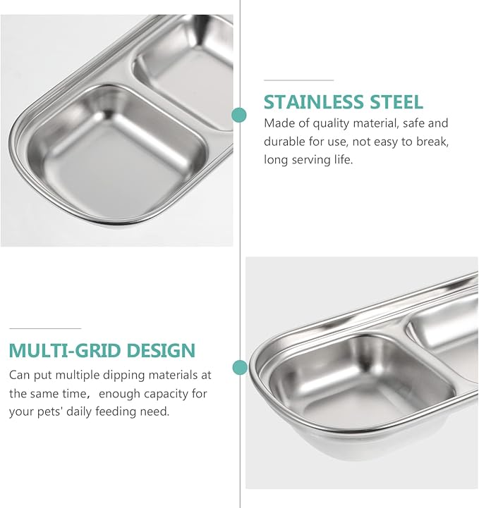VILLCASE Stainless Steel Pet Feeding Tray 3-Compartment Multi-Grid Fodder Plate - Image 9