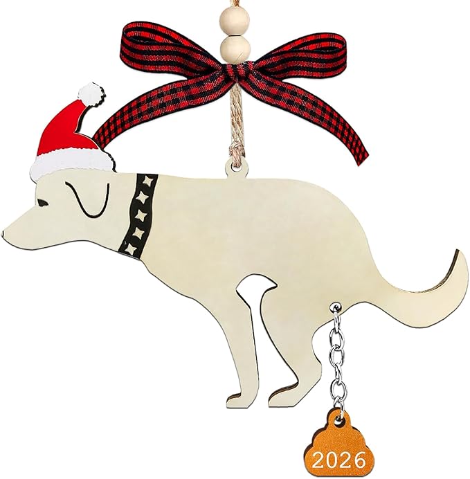 Funny Christmas Ornaments 2026, Wooden Dog Ornament by JUNQIUUS