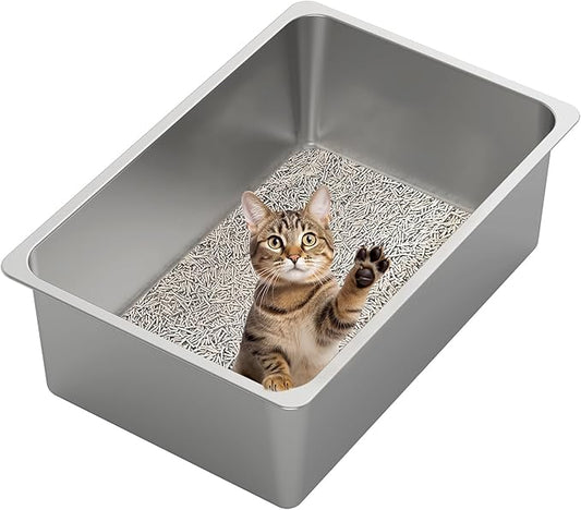 Kirecoo Stainless Steel Cat Litter Box XXL- Metal High Sided Cat Pan, Large by Kirecoo