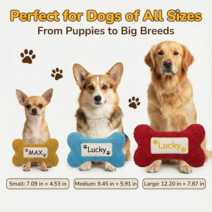 Personalized Dog Bone-Shaped Squeaky Toy – Custom Embroidered Name, Durable - Image 6