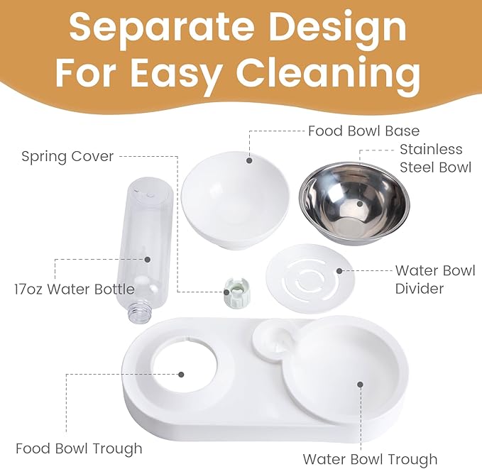 2 in 1 Elevated Dog Cat Bowls, 15°Tilted Pets Water and Food Bowl Set, Pet - Image 3