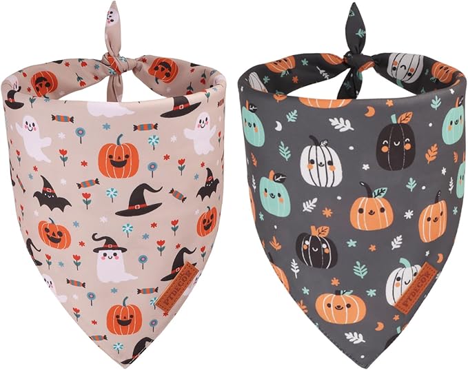 PTDECOR Halloween Dog Bandana, Ghost Pumpkin Design Reversible Holiday Pet Scarf by PTDECOR