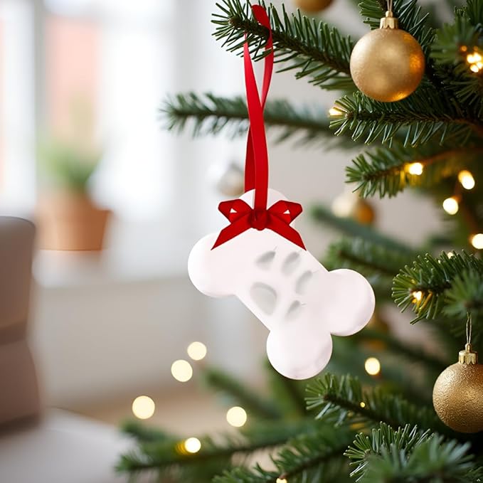 Kate & Milo Christmas Paw Print Bone Ornament, Holiday Pet Keepsake - Image 4