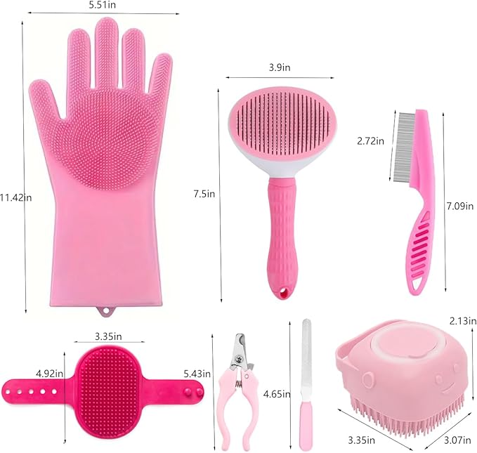 8PCS Dog Bath Supplies Set，Dog Washing Gloves，Shampoo Brush, Shedding Slicker - Image 2