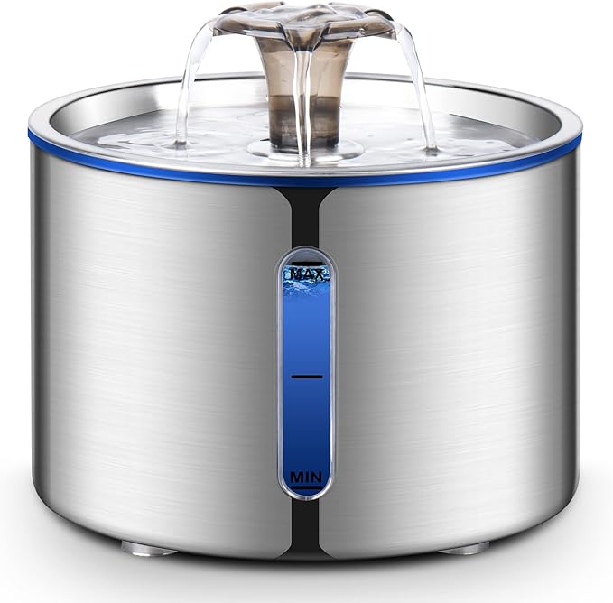 BOORCA Cat Water Fountain, 84oz/2.5L Stainless Steel Pet Water Fountain by BOORCA