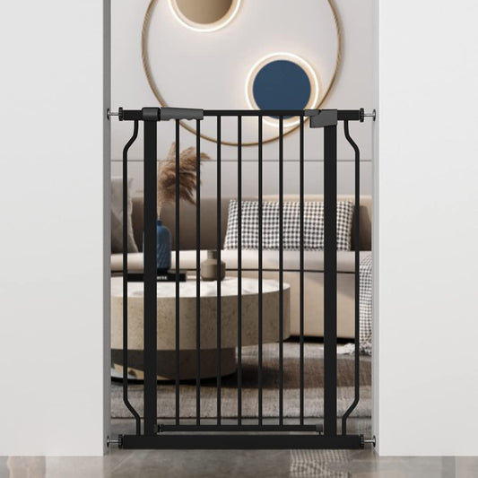 WAOWAO Extra Tall 40.55" Baby Gate 29.53"-32.68" Wide Pressure Mounted Walk Through Swing Auto Close Safety Black Metal Toddler Child Dog Pet for Indoor Stairs,Doorways,Kitchen