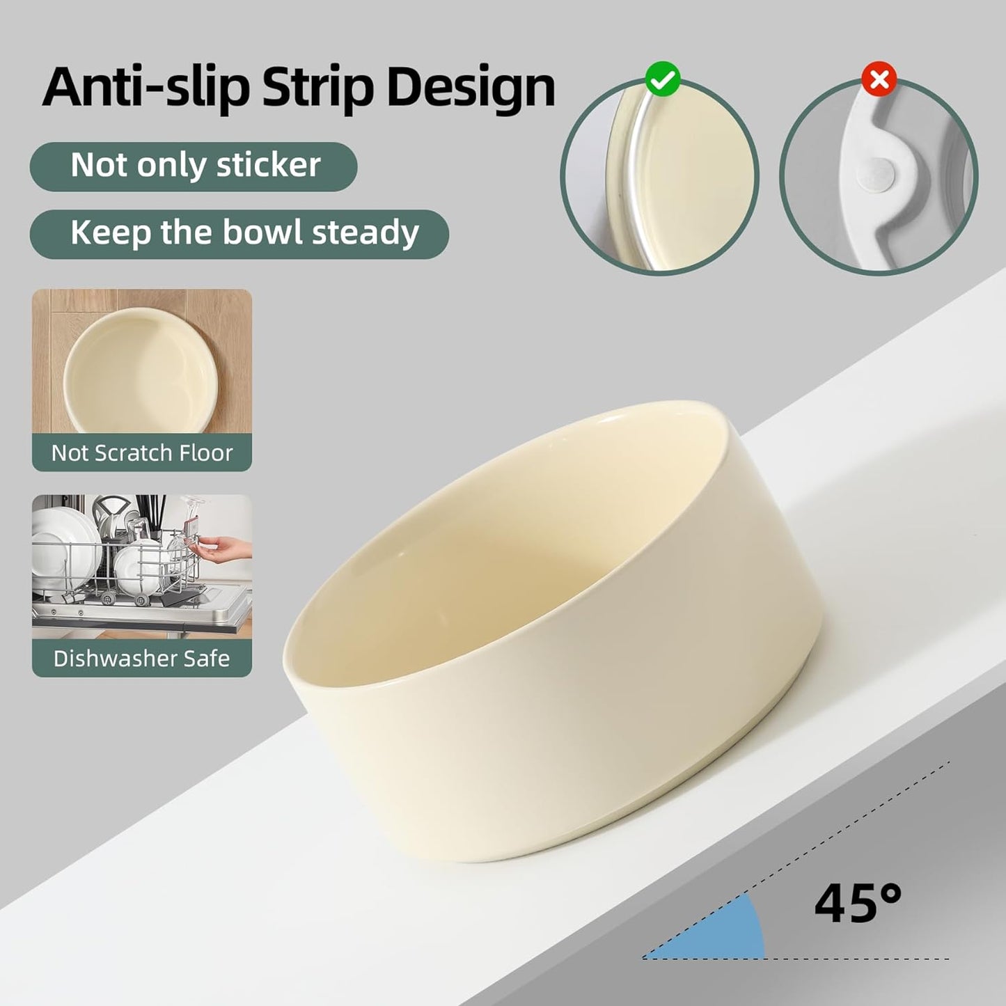 Ceramic Elevated Dog Bowls, Food and Water Bowls for Dogs, Puppy, Raised Dog Dish, Pet Feeder(6inch, 2 x Beige + Stand)