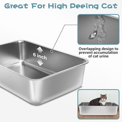 Stainless Steel Litter Box, 17.7"x13.8"x6" Medium to Large Metal Litter Box - Image 2