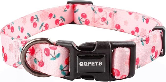 QQPETS Adjustable Soft Dog Collar: Print Flower Pink Multicolor Cute Patterns by QQPETS