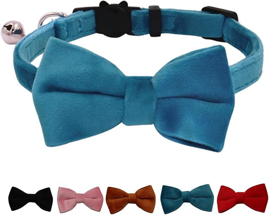 Cat Collar Breakaway with Bell and Removable Bow Tie Safety Buckle Velvet by WDPAWS