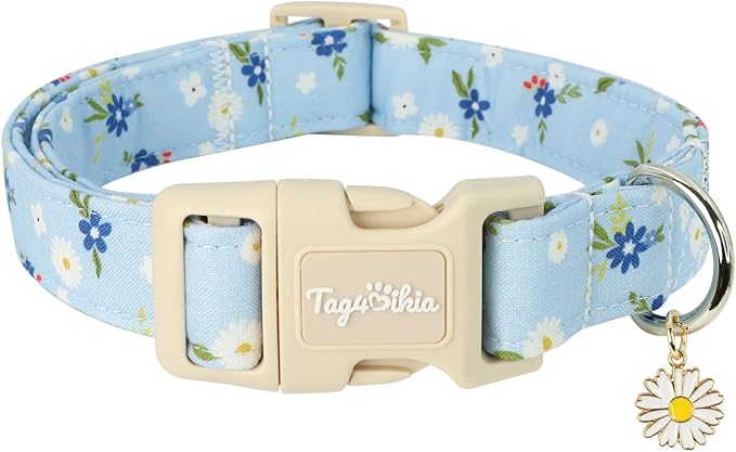 Dog Collar with Floral Patterns, Spring Summer Collection Blue Dog Collar with by Unknown
