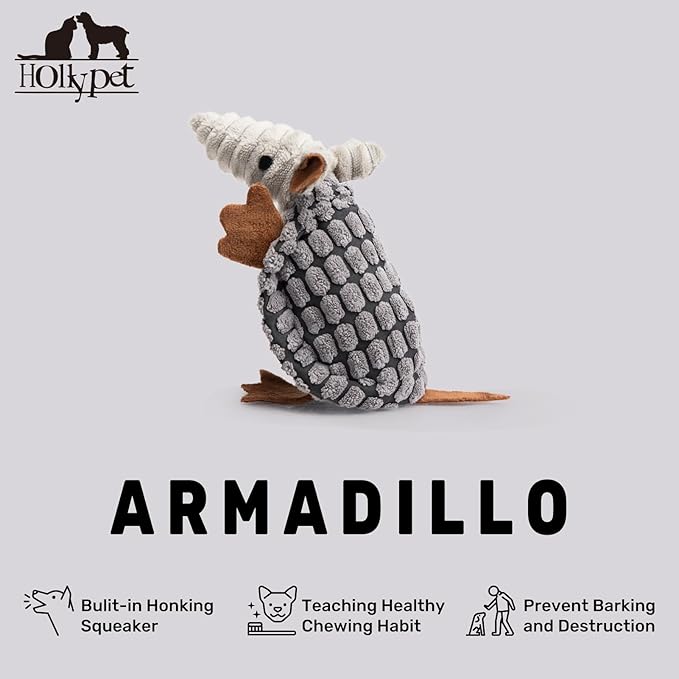 Hollypet Plush Dog Squeaky Toy Stuffed Armadillo Animal Pet Puppy Chew Toys - Image 4