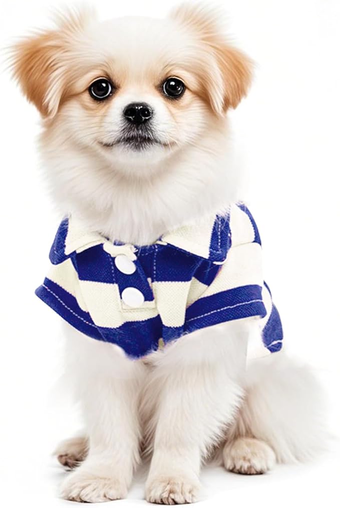 Dog Shirt Polo Shirt Striped Collar Puppy Clothes Summer Button Up Pet Clothes - Image 7
