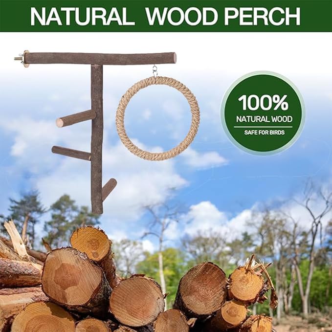 Bird Branch Perch Swing Toys, Natural Wood Parrot Cage Accessories - Image 4