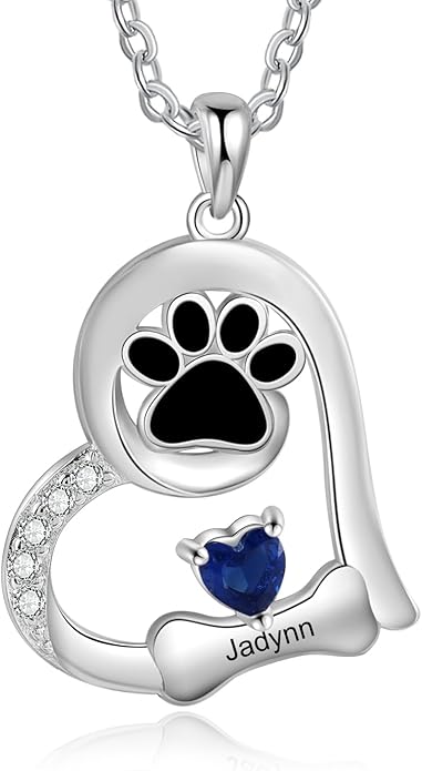 Personalized Cute Dog Cat Paw Name Necklace Forever Love Custom Heart Pendant by RESVIVI