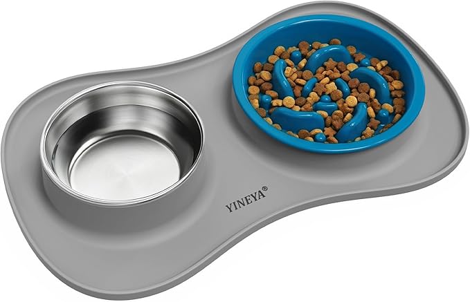 YINEYA 3 in 1 Slow Feeder Dog Bowls & Stainless Steel Food and Water Bowl by YINEYA