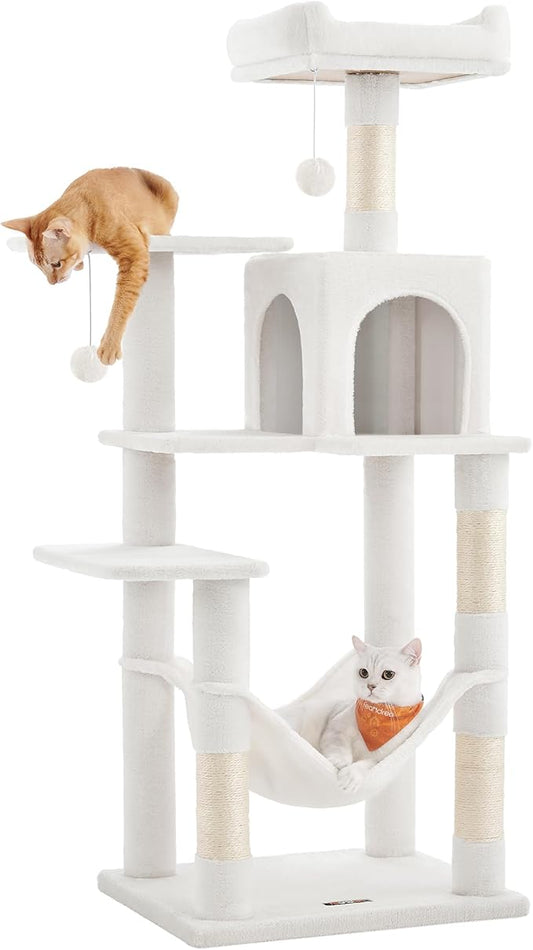 Feandrea Cat Tree, 54.2-Inch Cat Tower, Plush Multi-Level Condo by FeandreabySONGMICSHOME
