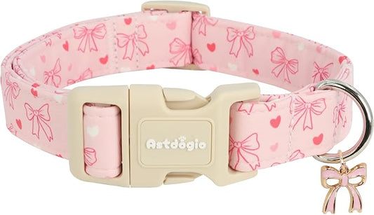 Pink Bow Dog Collar, Adjustable Cotton Dog Collar by Unknown