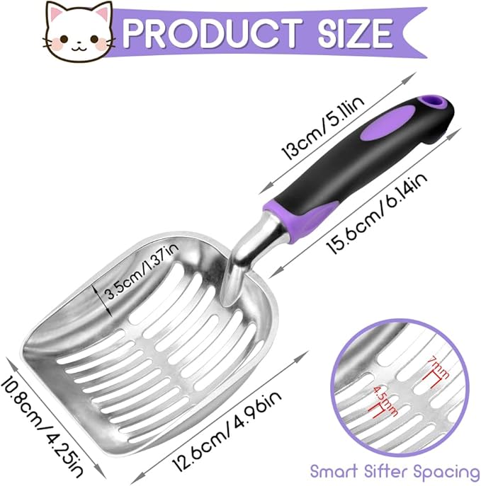 Cat Litter Scoop, Metal Cat Scooper, Rubber Handle Scoop, Sifting Shovel - Image 2