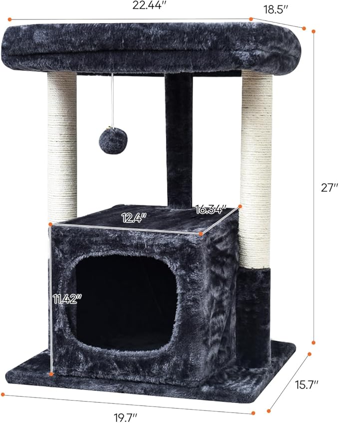 SYANDLVY 27IN Cat Tree for Indoor Cats Large Adult, Modern Activity Tower - Image 3