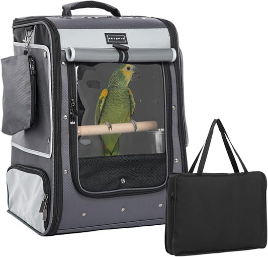 Petsfit Bird Carrier with Shade Cover, Adjustable Height Standing Perch and by Petsfit