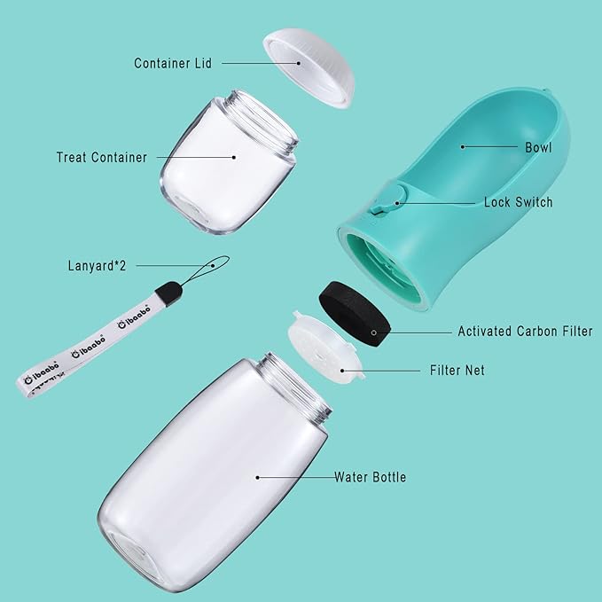 Cibaabo Dog Water Bottle with Food Container, Travel Puppy Water Bowl, Portable - Image 2