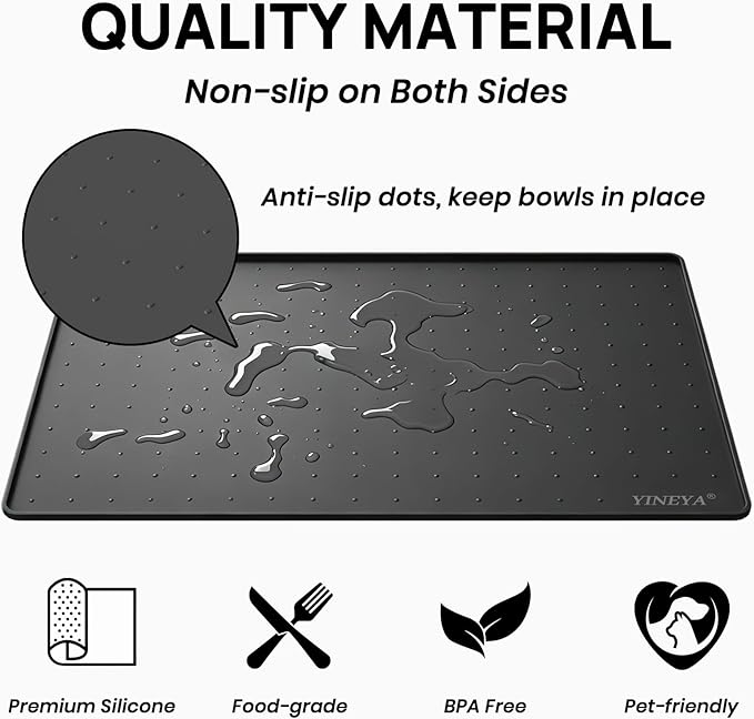 YINEYA Silicone Dog & Cat Food Mat Waterproof 18" x 12", Raised Edge Dog Bowl - Image 4