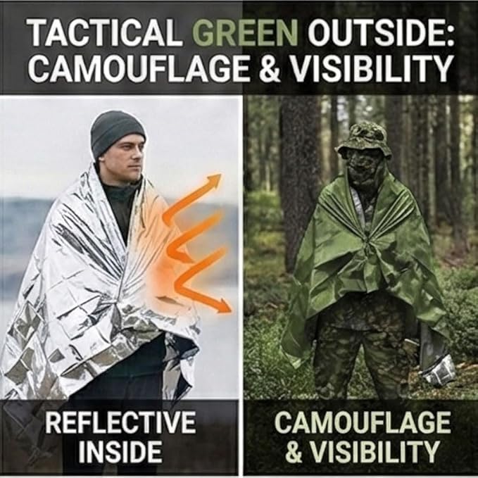 Ruten Double-Sided Green/Silver Thermal Emergency Blanket - Image 2