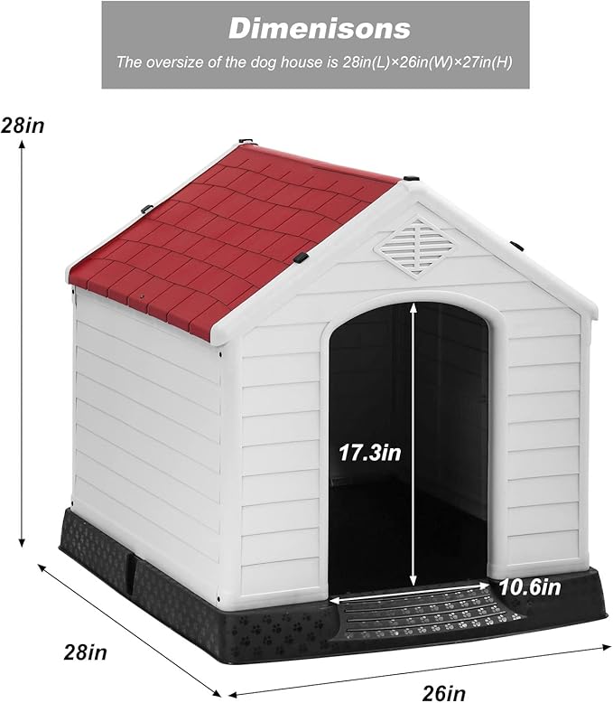 FDW Dog House Indoor Outdoor Durable Ventilate Waterproof Pet Plastic Dog House - Image 8