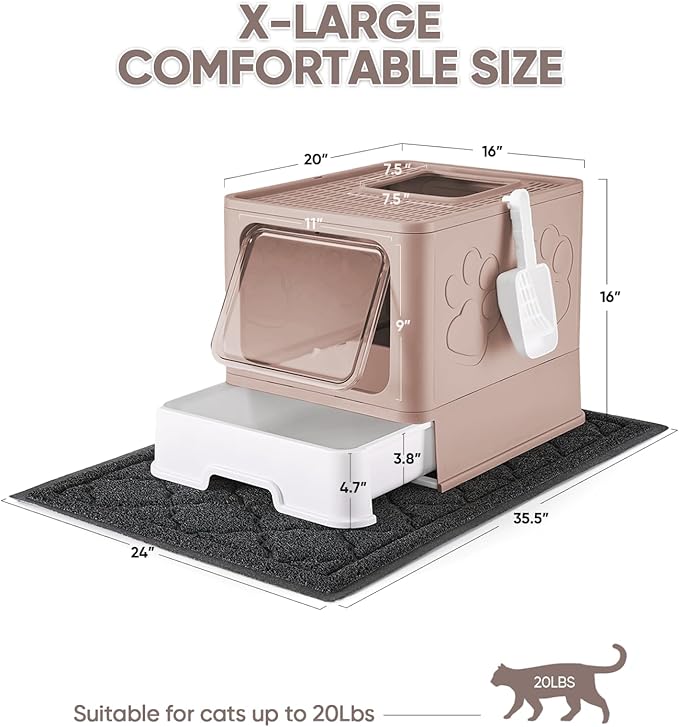 Medario Cat Litter Box with X-Large Litter Mat and Scoop, Large Covered Litter - Image 4