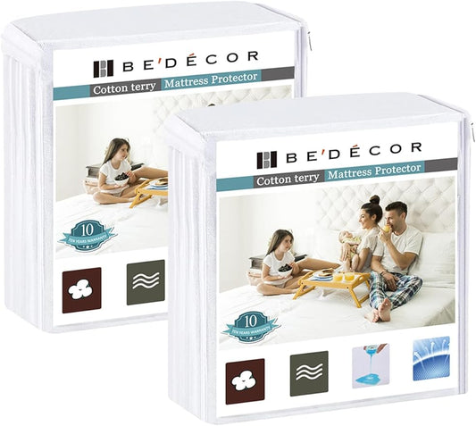 Bedecor 2 Packs Twin Mattress Protector Waterproof Protection Soft Cotton Terry by Bedecor