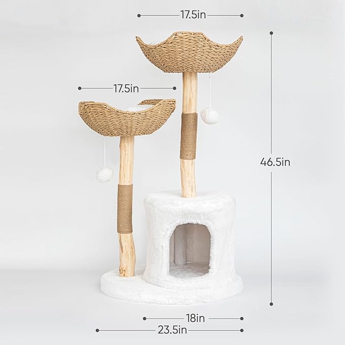 Modern Cat Tree for Indoor Cats Large Adult, 46.5" Tall Wooden Cat Tower for - Image 6