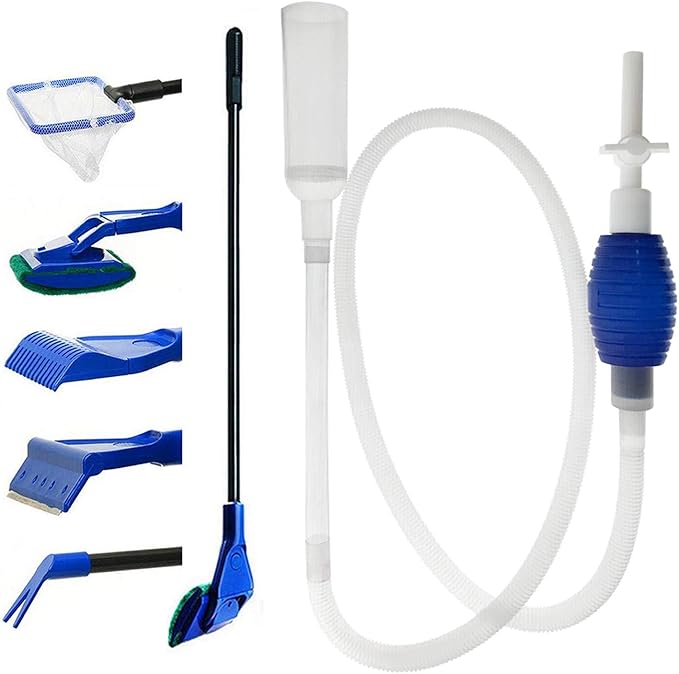 Aquarium Fish Tank Cleaning Kit - 5 in 1 Algae Scraper Set - Siphon Vacuum by GreenJoy