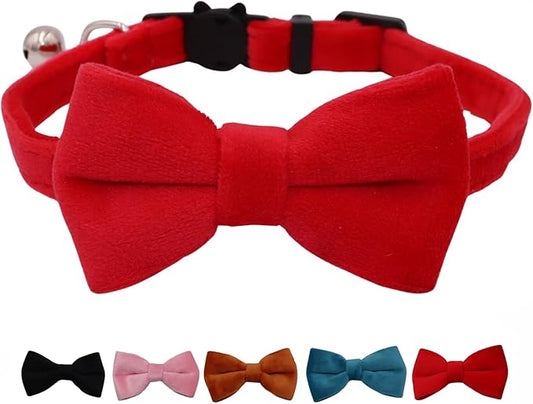 Cat Collar Breakaway with Bell and Removable Bow Tie Safety Buckle Velvet by WDPAWS